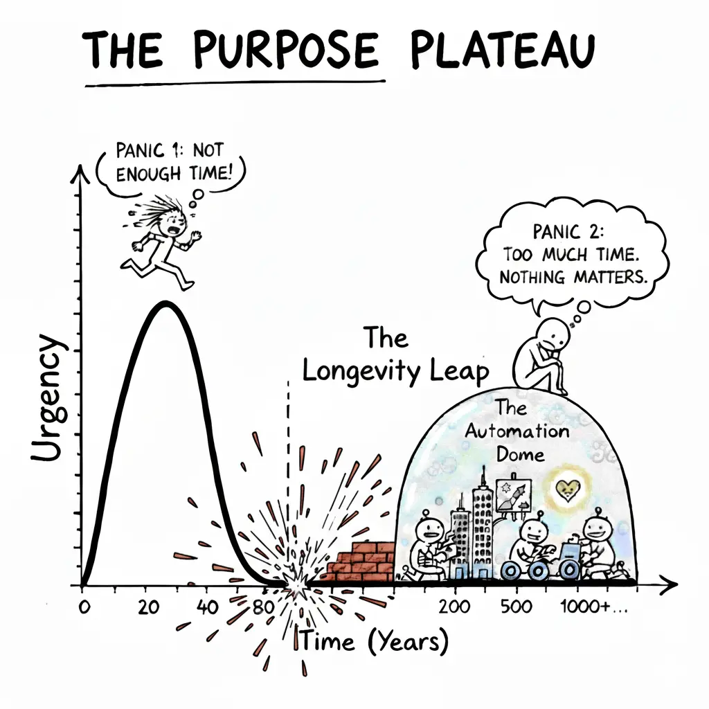 A misty mountain plateau with purpose-led lights